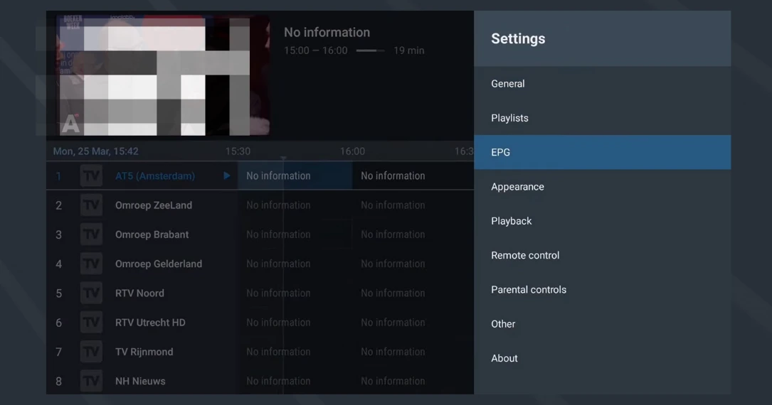 epg option in settings