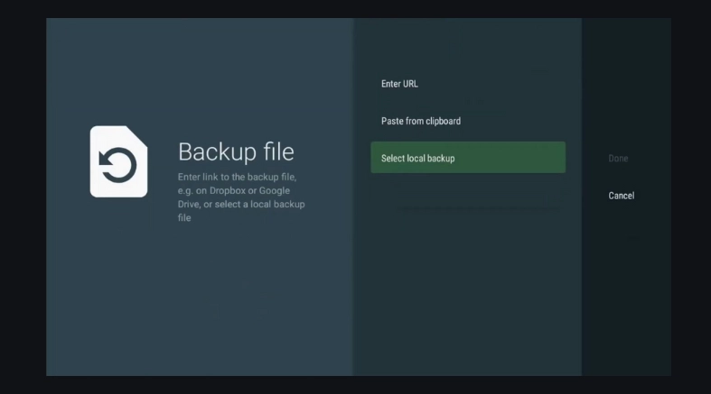 Restore backup file