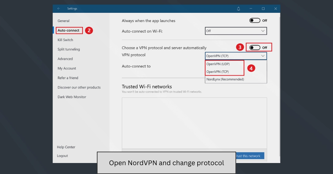 switch protocols in NordVPN